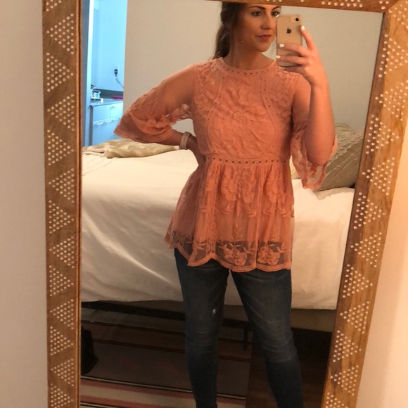 BOHEMIAN RICH HIPPIE VIBES Crochet PINK Tunic Top - Picture 3 of 3